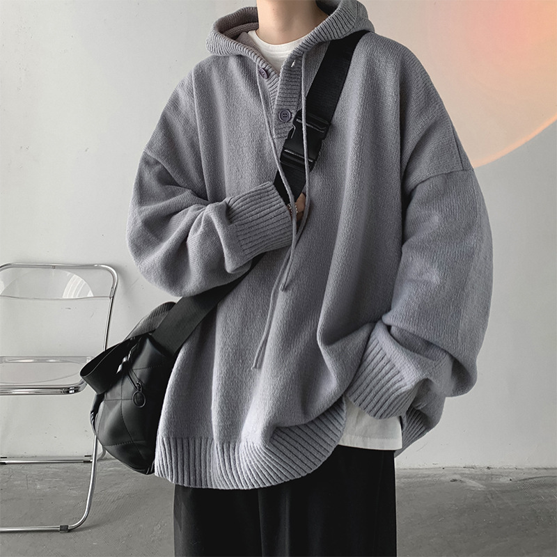 Turtleneck Sweater Men - ผู้ชายคอเต่าPulloversถักเสื้อกันหนาวแขนยาวHoodedจัมเปอร์หลวมสบายๆเสื้อกันหนาว2024ยืดเล็กน้อยปุ่ม