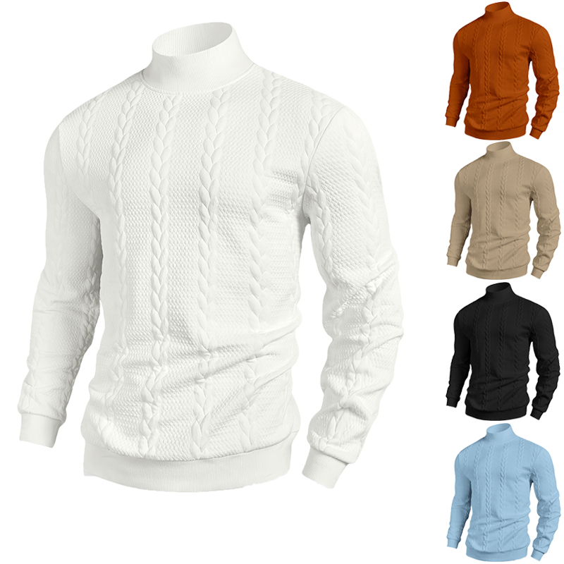 Turtleneck Sweater Men - เสื้อสเวตเตอร์คอสูงลำลองลายแจ็คการ์ดสไตล์ยุโรปและอเมริกาสำหรับผู้ชาย คอลเลคชั่นใหม่ ฤดูใบไม้ร่วง/ฤดูหนาว 2025
