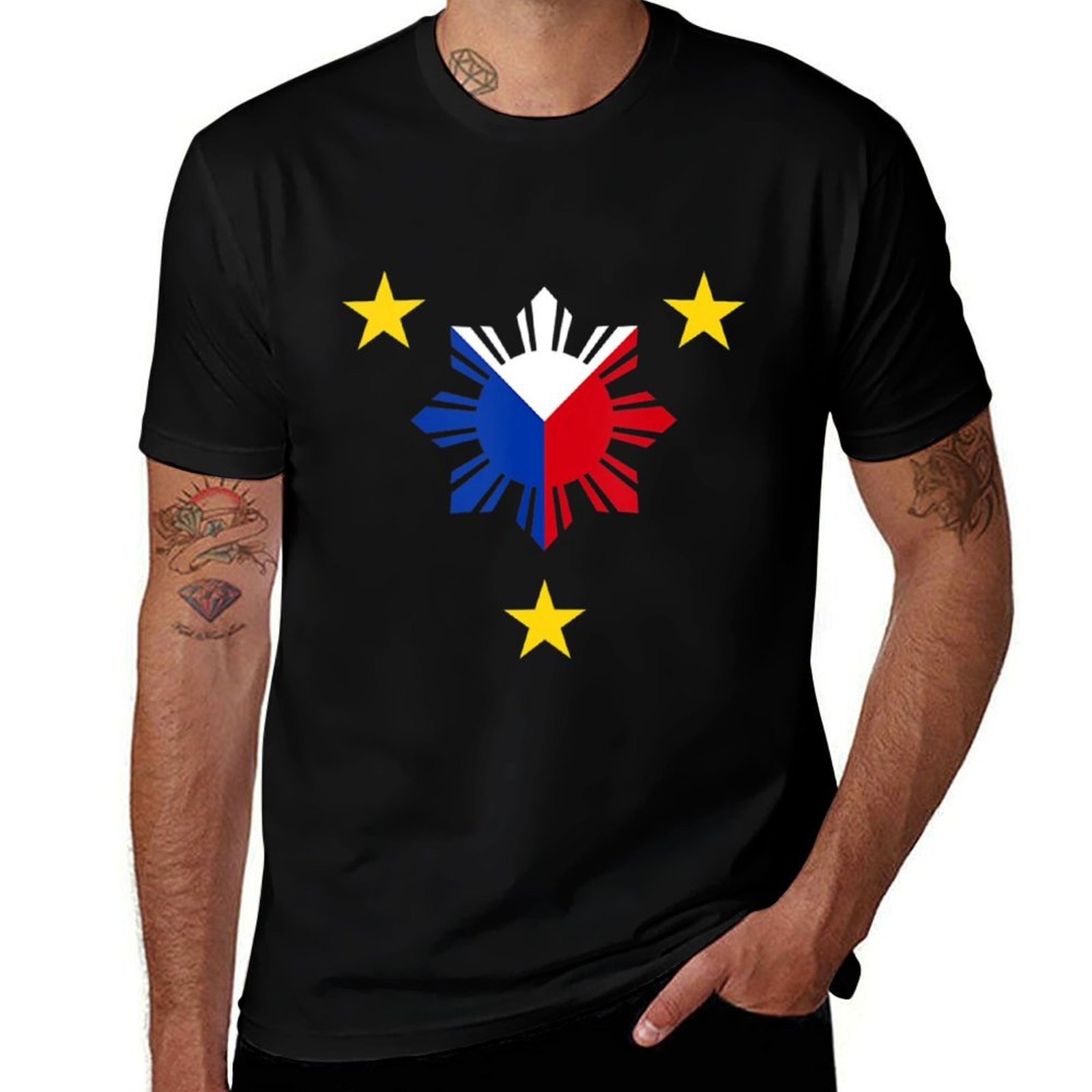 Men'S Fashion Philippines - ธงชาติฟิลิปปินส์ - เสื้อยืดลายพระอาทิตย์และดาวของฟิลิปปินส์ เสื้อยืดแฟชั่นแนวสตรีทลำลอง