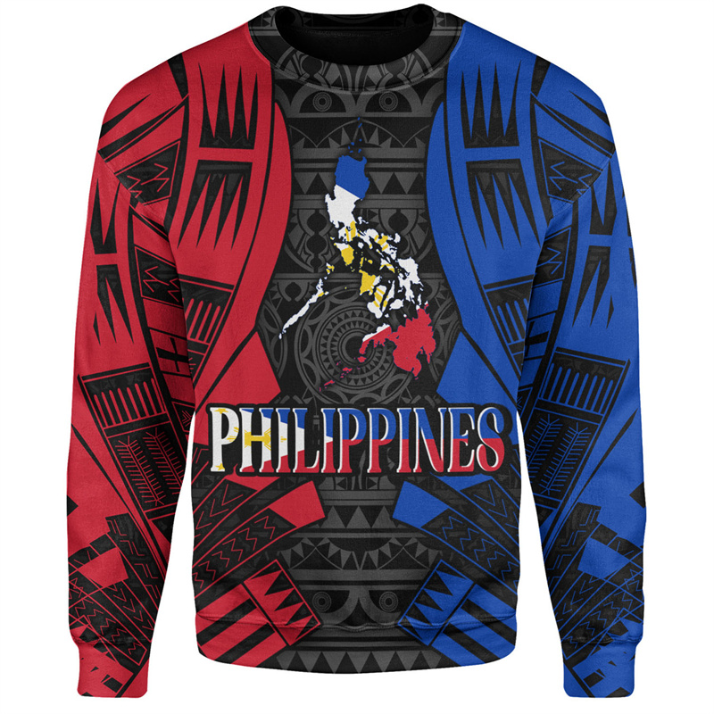 Men'S Fashion Philippines - เสื้อแขนยาวคอกลมแฟชั่นสไตล์ฮาราจูกุของผู้ชายพิมพ์ลาย3D ธงชาติกราฟิกแบบสวมหัว