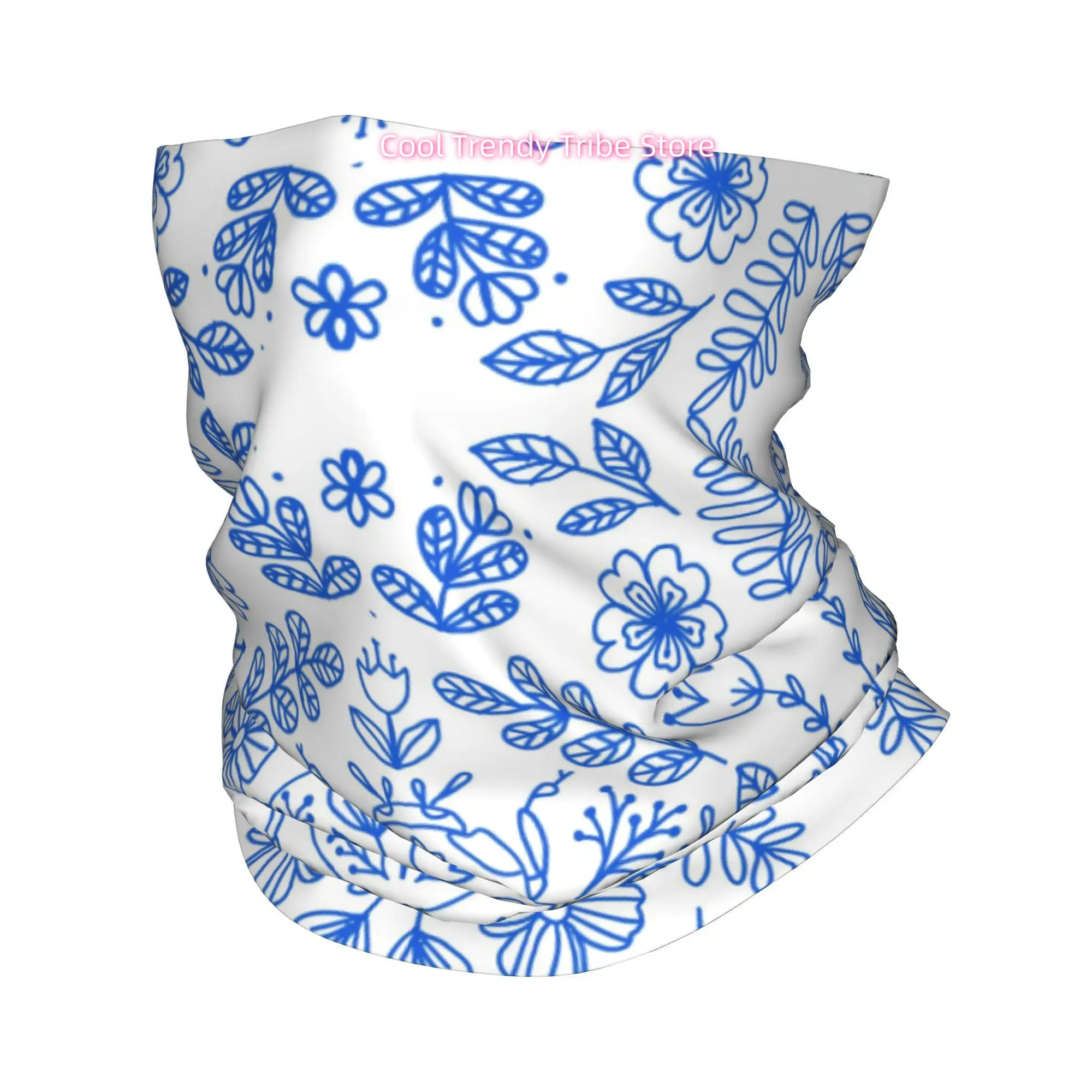 Men'S Fashion Head Scarf - ผ้าพันคอ/ผ้าโพกศีรษะลายดอกไม้สไตล์โบโฮสำหรับผู้หญิง ลายศิลปะดอกไม้และแมลงปีกแข็งแบบย้อนยุค สีฟ้า