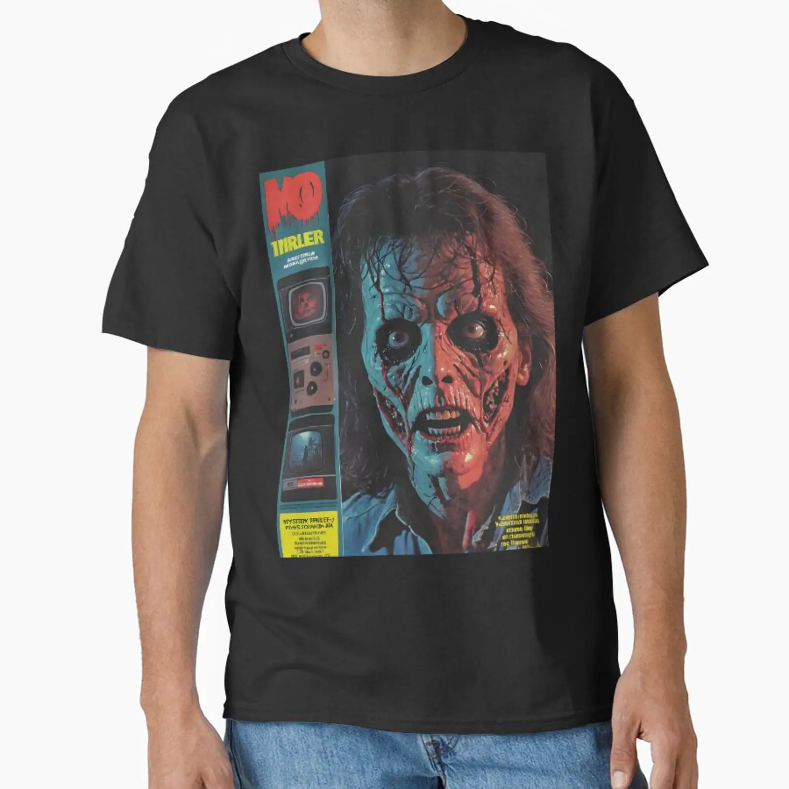 Mens Fashion Magazines - เสื้อยืดลายกราฟิกวินเทจสไตล์คลาสสิกจากนิตยสาร Horror TV ผ้าซักนุ่ม สไตล์สตรีทแวร์ ดีไซน์เนอร์