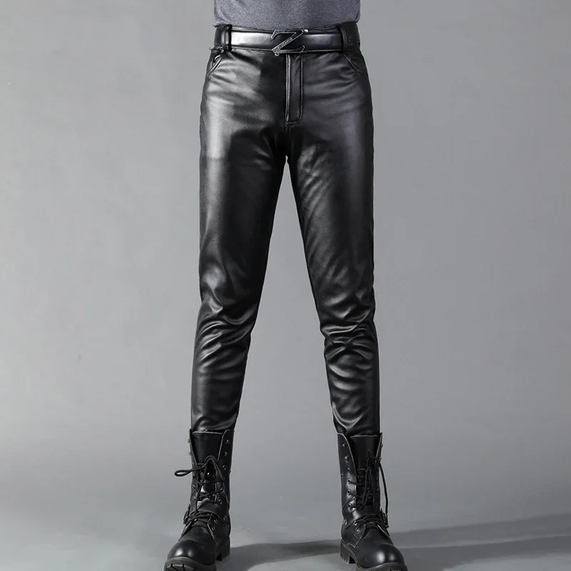 Men Fashion Rave - กางเกงหนังรัดรูปของผู้ชาย, กางเกงบางเข้ารูปยืดหยุ่นหนัง PU แฟชั่นกางเกงสำหรับนักขี่จักรยานงานปาร์ตี้และงานเต้นรำไนท์คลับ