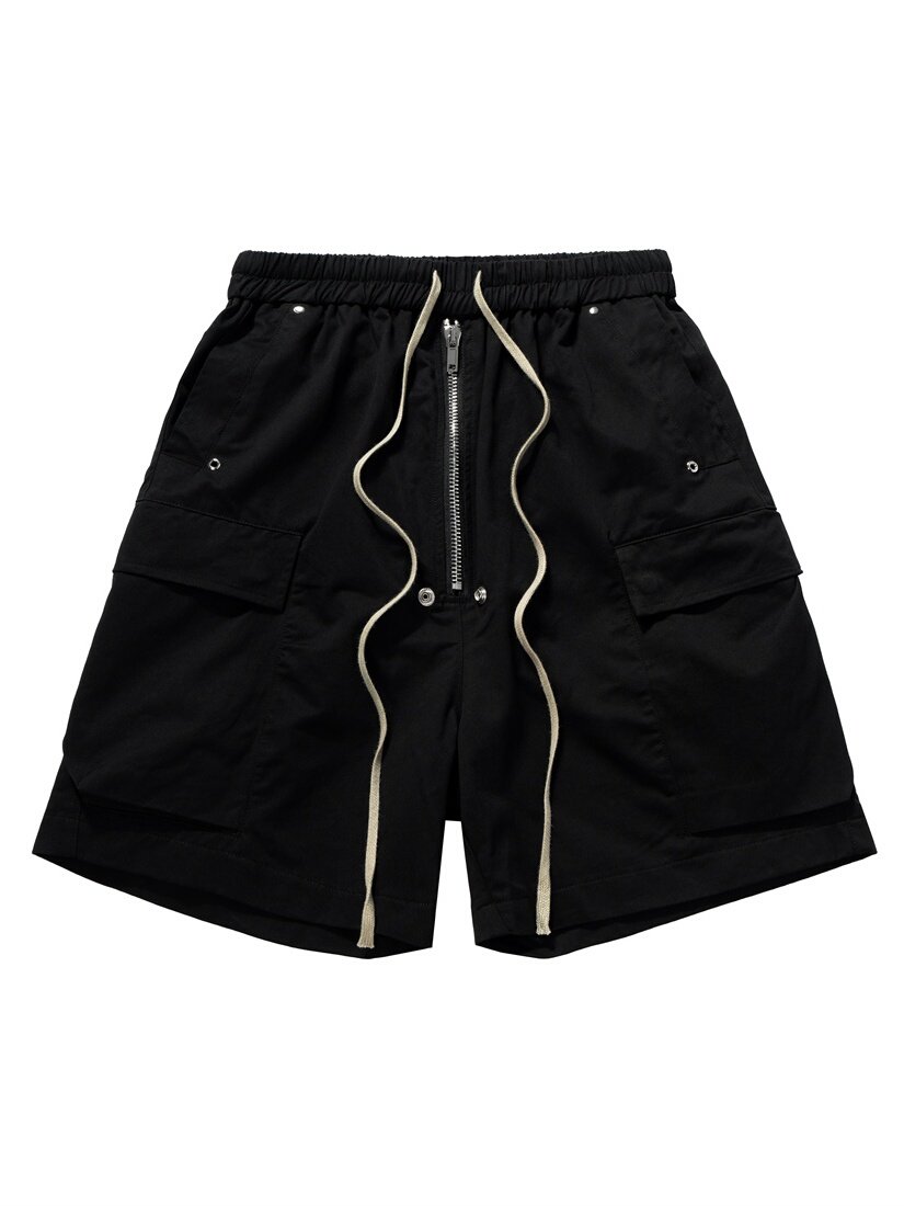 Mens Fashion Dark Grey Pants - กางเกงขาสั้นสีดำเทาเข้มสำหรับผู้ชาย ฤดูร้อน 2026 สไตล์ฮิปฮอป มีซิปคู่ แฟชั่นสตรีทแวร์