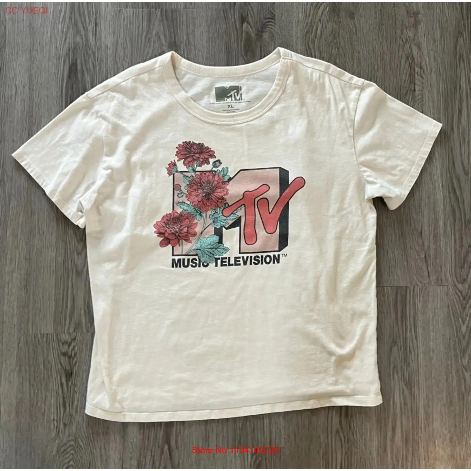 Xl Men'S Fashion - เสื้อยืด MTV Music Television ลายดอกไม้ สีครีม
