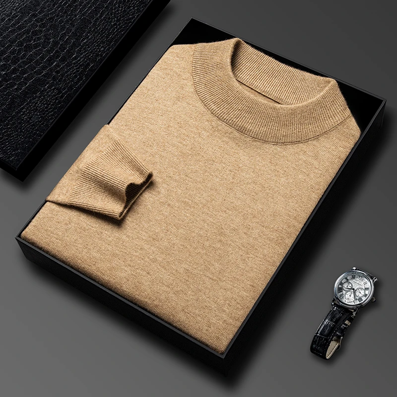 Turtleneck Sweater Men - เสื้อสเวตเตอร์คอเต่าครึ่งตัว แขนยาว ผ้าถัก สีพื้น แบรนด์ดังสำหรับผู้ชาย สไตล์ลำลอง