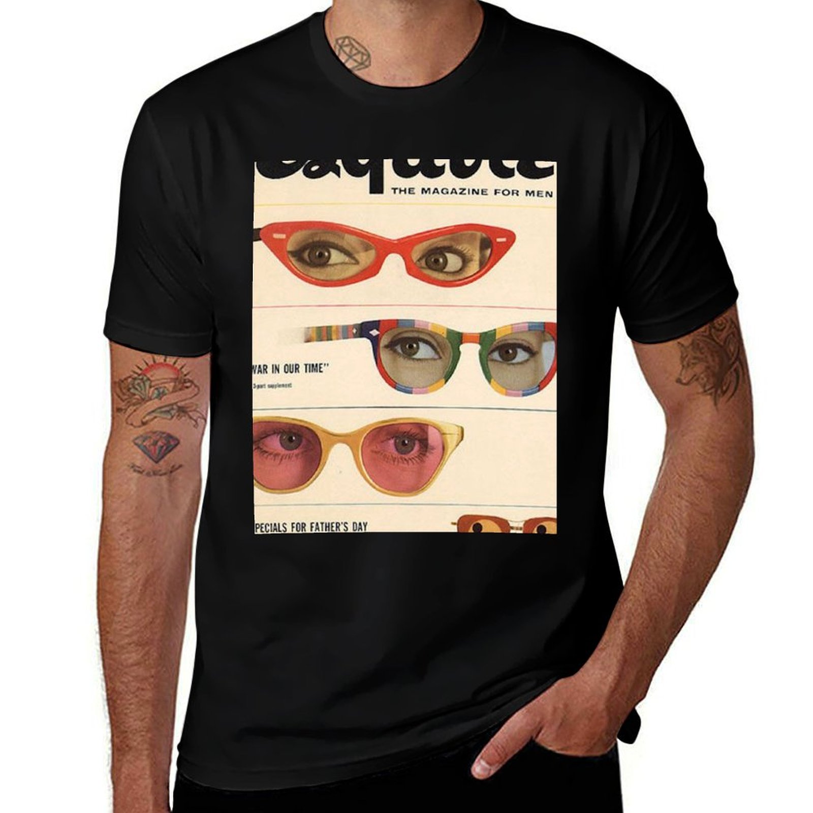 Mens Fashion Magazines - เสื้อยืดแฟชั่นเรโทรลายแว่นกันแดดจากนิตยสาร Esquire ยุค 1960s เสื้อยืดแห้งเร็วสำหรับการเดินทาง