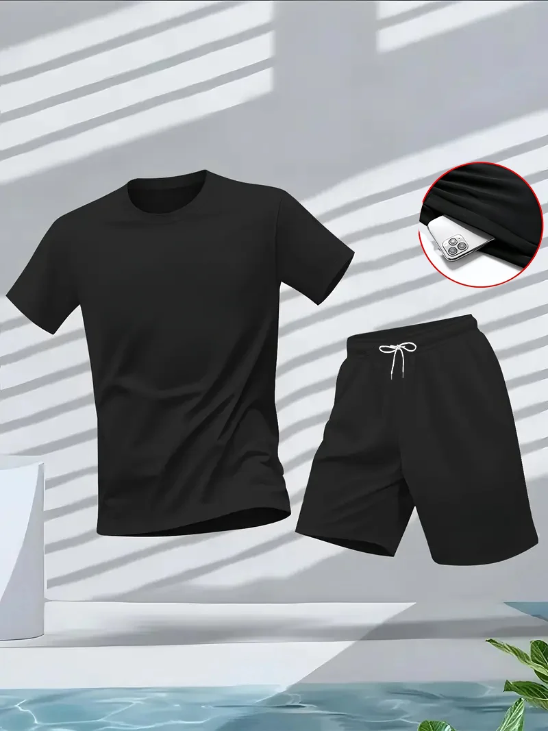 Mens Fashion Ideas - ชุดสูทผู้ชาย 2 ชิ้น ชุดแฟชั่นลำลองสวมใส่สบาย รวมเสื้อยืด กางเกงขาสั้น