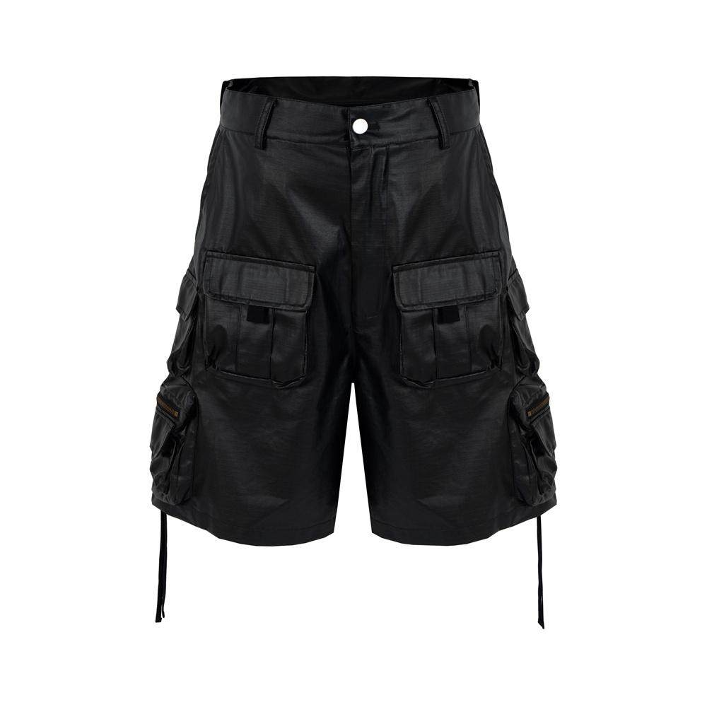 Mens Fashion Dark Grey Pants - กางเกงขาสั้นสีดำเทาเข้มสำหรับผู้ชาย ฤดูร้อน 2026 สไตล์ฮิปฮอป มีซิปคู่ แฟชั่นสตรีทแวร์