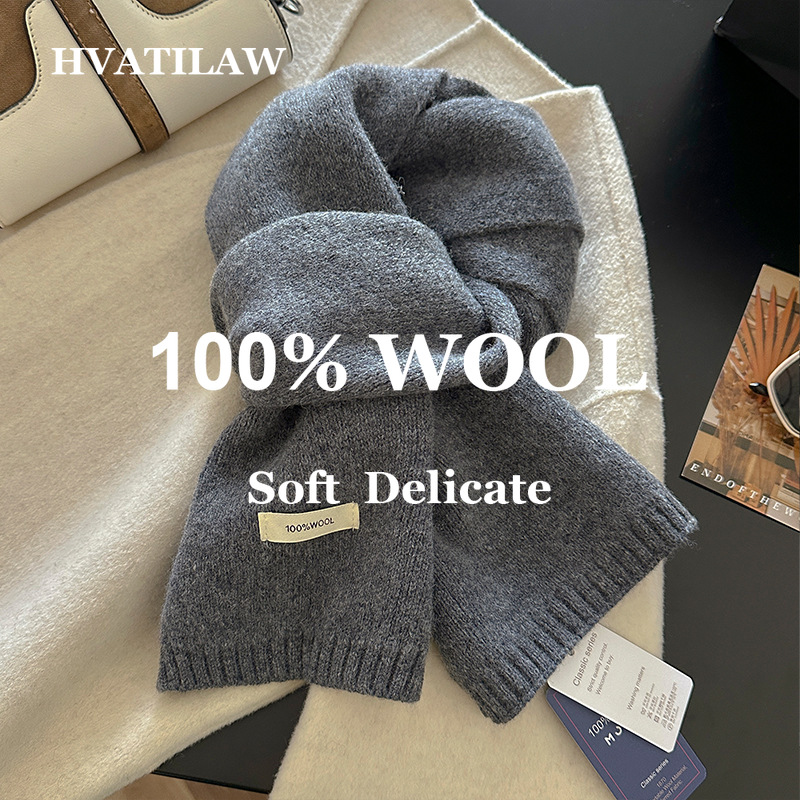 Men Scarf Wool - ผ้าพันคอขนสัตว์ 100% สำหรับผู้หญิงและผู้ชาย สีพื้น ให้ความอบอุ่นในฤดูหนาว หนานุ่ม