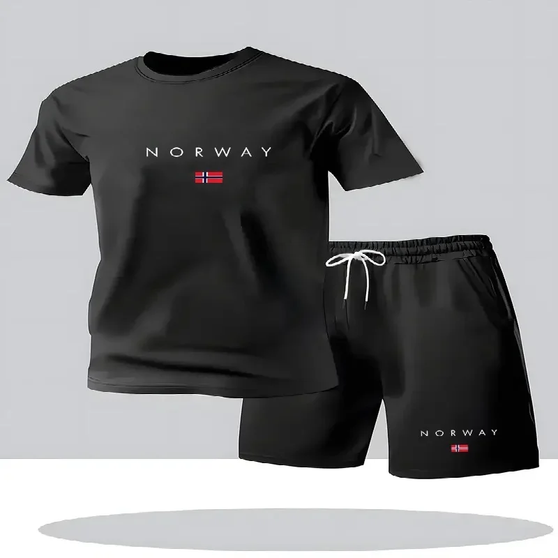 Men'S Fashion For Summer 2026 - ชุดเซ็ตเสื้อยืดแขนสั้นกางเกงขาสั้นลำลองแฟชั่นสตรีทสไตล์สำหรับผู้ชายปี 2026 ชุด 2 ชิ้น ลายพิมพ์