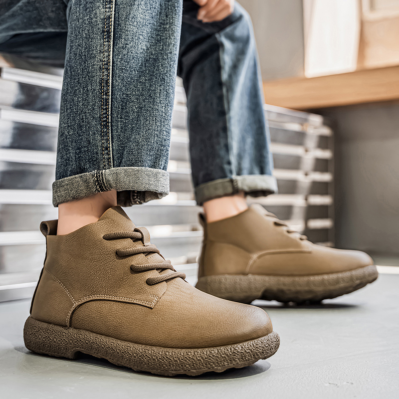 Fashion Men'S Boots - รองเท้าบูทข้อเท้าผู้ชาย รองเท้าบูทสั้นสีน้ำตาล รองเท้าหรูหราที่ออกแบบมาสำหรับนักบิน โครงสร้างทนทาน รองเท้าส้นแบนทันสมัย เหมาะสำหรับในเมือง