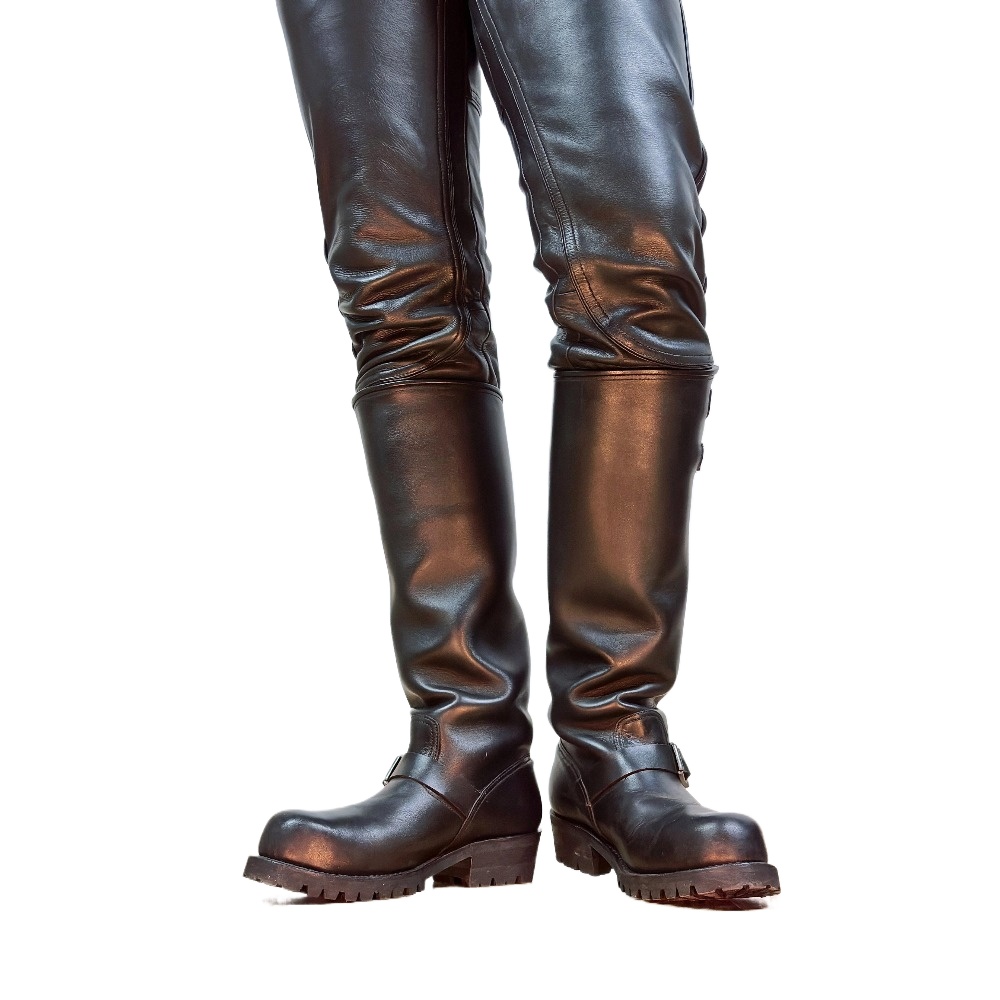 Fashion Men'S Boots - รองเท้าบูทหนังแท้สไตล์อังกฤษสำหรับผู้ชาย รองเท้าบูทยาวถึงเข่า รองเท้าบูทขี่ม้าฤดูหนาว รองเท้าบูทแบบนักบิน รองเท้าบูทแบบวิศวกร สายรัดแบบหัวเข็มขัด