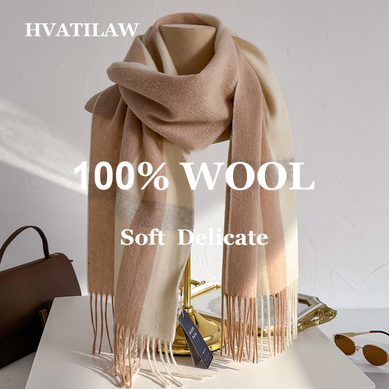 Men Scarf Wool - ผ้าพันคอขนสัตว์ 100% ลายตารางสำหรับผู้หญิงและผู้ชาย ผ้าพันคอฤดูหนาวที่อบอุ่น ลายตารางนุ่มสบาย หนา