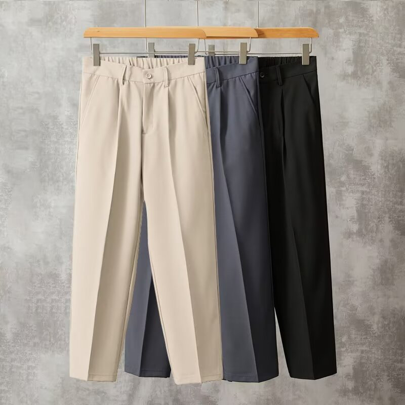 Mens Fashion Dark Grey Pants - ผู้ชายแฟชั่นทรงหลวมยาวถึงข้อเท้าแบบกระชับ celana setelan กางเกงทำงานสีดำเทาเข้มกางเกงแอปริคอทกางเกงลำลองชาย