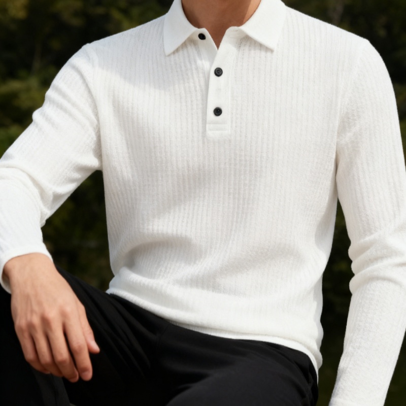 Mens Fashion Style - เสื้อโปโลแขนยาวสำหรับผู้ชายฤดูร้อน-ฤดูใบไม้ร่วง สีพื้น ลำลองและทันสมัย ​​ระบายอากาศได้ดี สวมใส่สบาย ใช้งานได้หลากหลาย