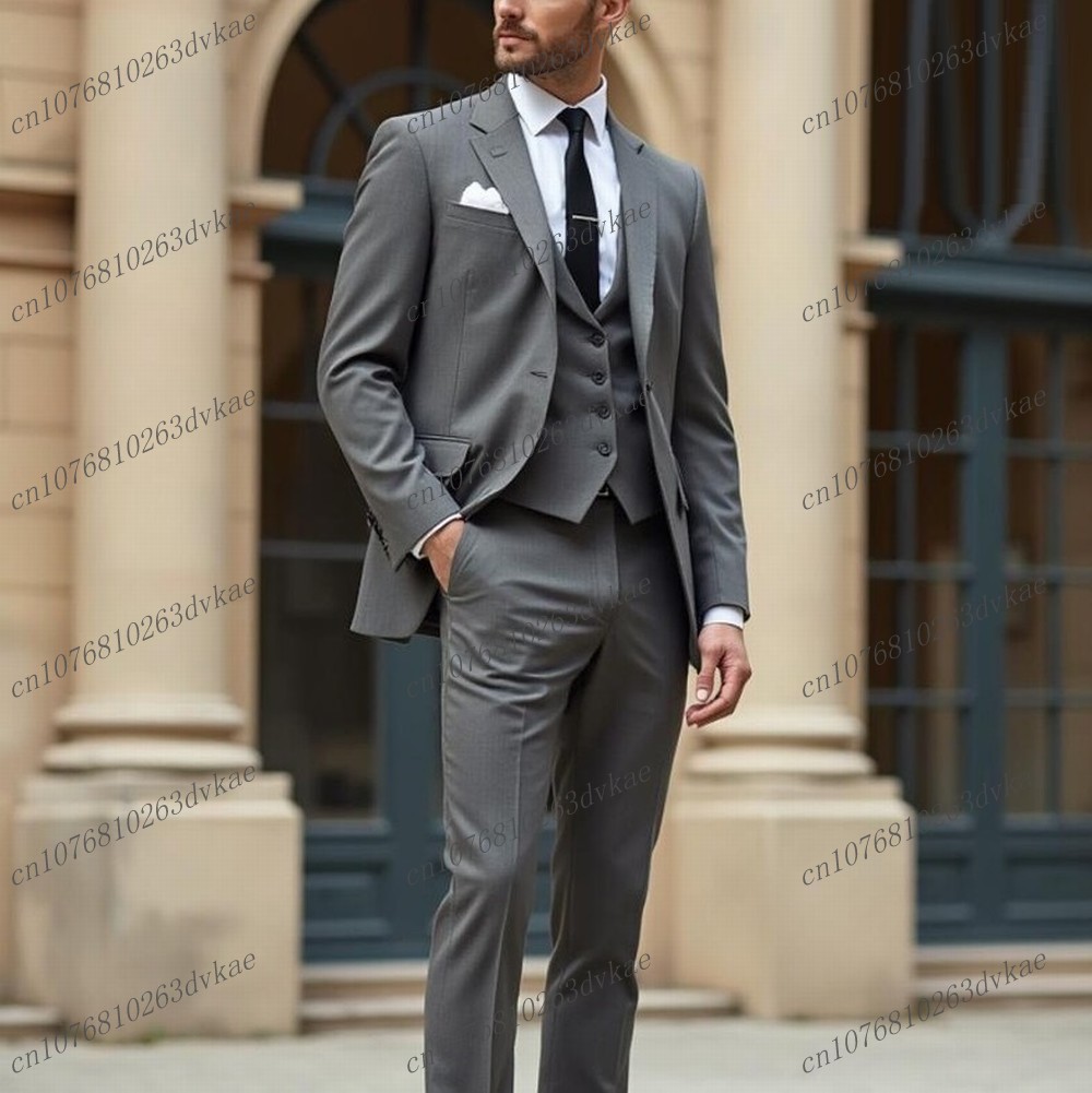 Mens Fashion Dark Grey Pants - ชุดสูทผู้ชายสีเทาเข้มแฟชั่นใหม่สำหรับงานแต่งงาน งานเลี้ยง งานพรอม ธุรกิจ ชุดทักซิโด้ 3