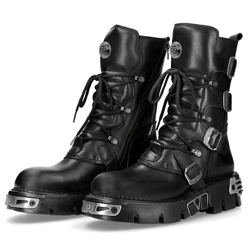 Fashion Men'S Boots - รองเท้าบูทมอเตอร์ไซค์ทรงสูงสไตล์พังก์กอธิคสำหรับผู้ชาย รองเท้าหนังแท้ รองเท้าบูทคาวบอยแบบมีพื้น รองเท้าบูทยาวสำหรับผู้หญิง รองเท้าบูทดีไซเนอร์สำหรับผู้ชาย