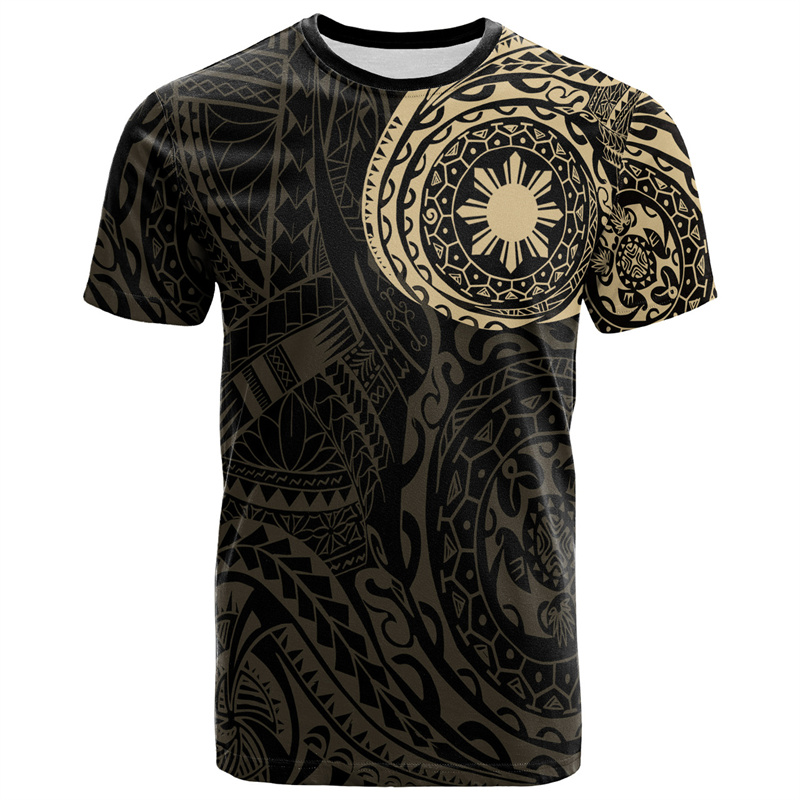 Men'S Fashion Philippines - วินเทจ 3D พิมพ์ลายสัญลักษณ์แห่งชาติฟิลิปปินส์เสื้อยืดฟิลิปปินส์สไตล์ชนเผ่าชาวเมารีเสื้อยืดกราฟิกแฟชั่นแขนสั้น