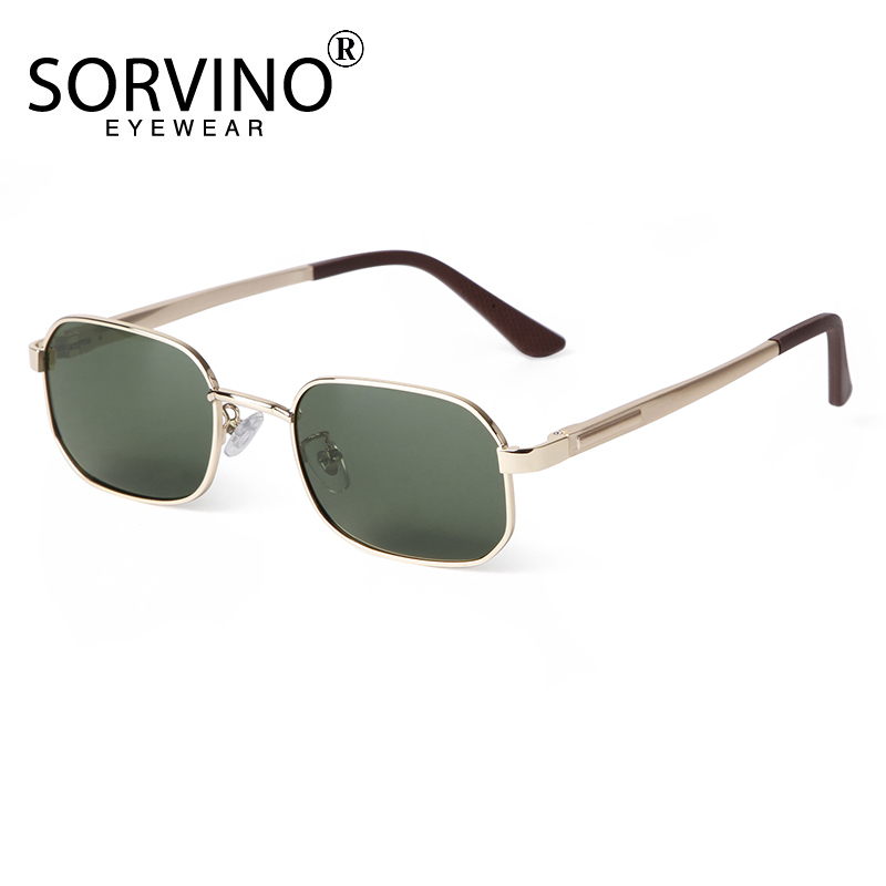 Men'S Fashion Zara - SORVINO แฟชั่นแว่นตากันแดดรูปสี่เหลี่ยมผืนผ้าขนาดเล็กผู้ชายผู้หญิงอินเทรนด์สีเขียวสแควร์ขับรถดวงอาทิตย์แว่นตาแบรนด์หรูกรอบแว่นตาโลหะ