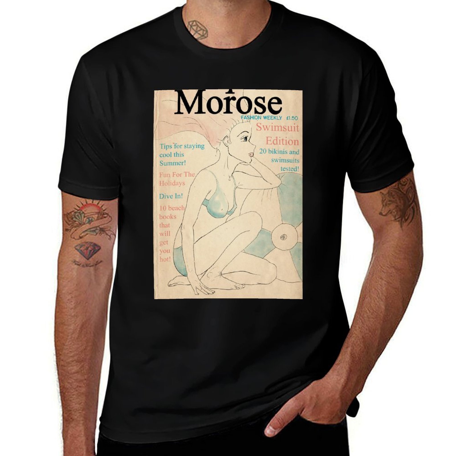 Mens Fashion Magazines - เสื้อยืดลายปกนิตยสารแฟชั่นเรโทร/วินเทจ รุ่นบิกินี่และชุดว่ายน้ำ เสื้อยืดตาข่ายระบายอากาศ