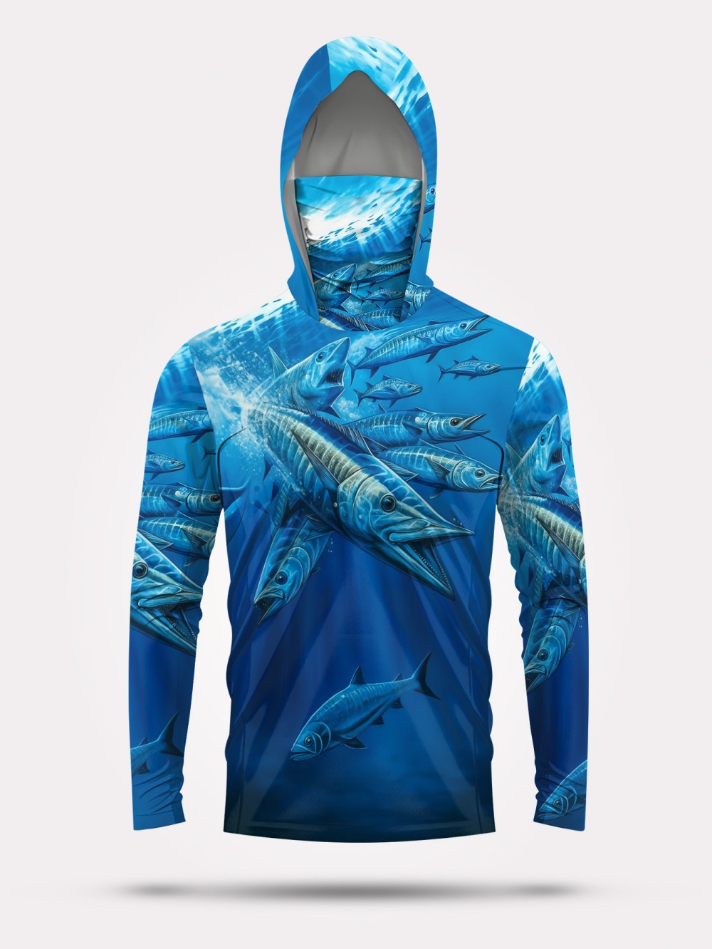 Men'S Fashion T Shirts - เสื้อฮู้ดตกปลาสำหรับผู้ชาย ลายฝูงปลา แฟชั่นฤดูร้อน ระบายอากาศได้ดี สวมใส่สบาย เสื้อแขนยาวลำลองสำหรับกิจกรรมกลางแจ้ง
