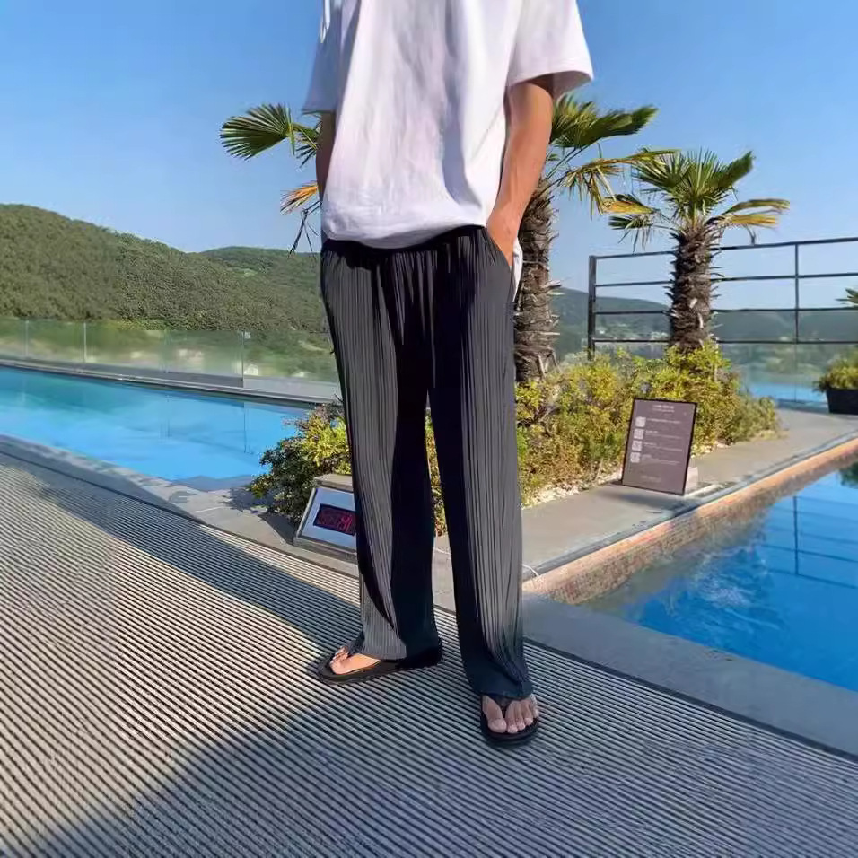 Mens Fashion Dark Grey Pants - กางเกงสแล็คผู้ชายสไตล์อเมริกันแฟชั่นใหม่ สีดำ สีเทาเข้ม สีพื้น ทรงหลวม สบายๆ