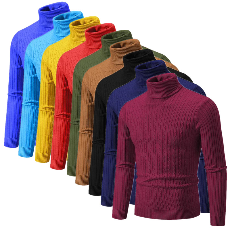 Turtleneck Sweater Men - 2025 ใหม่ผู้ชายสีทึบเสื้อกันหนาวสีดํา/สีขาว/Royal Blue แฟชั่นชาย Casual Pullover