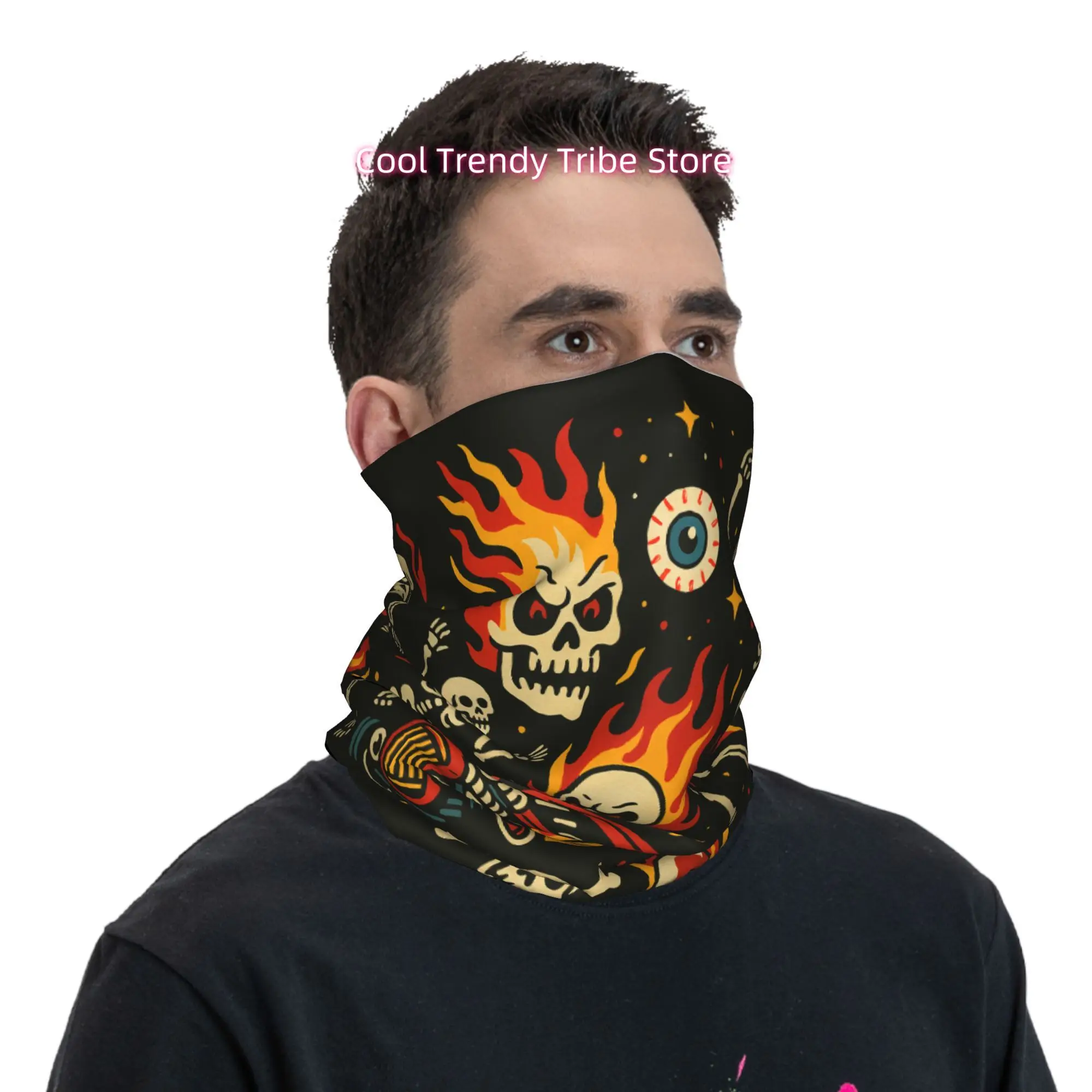Men'S Fashion Head Scarf - ผ้าพันคอพิมพ์ลายหัวกะโหลกเรืองไฟ สไตล์วินเทจ ร็อกอะบิลลี่ กอธิค สำหรับผู้ชาย ผ้าพันคอแฟชั่นสำหรับกิจกรรมกลางแจ้ง