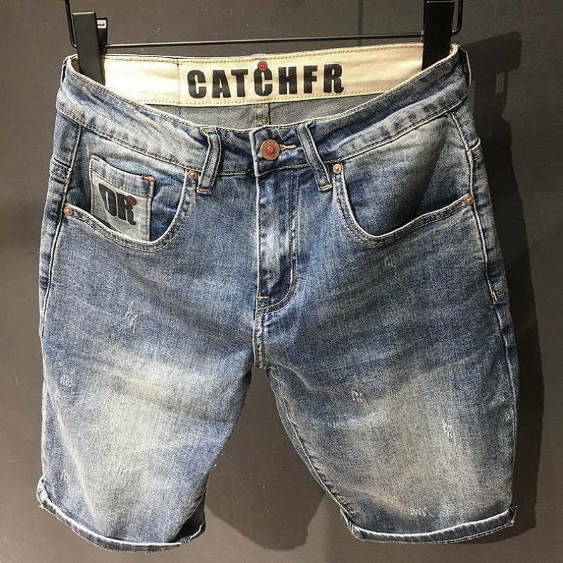 Xl Men'S Fashion - กางเกงยีนส์ขาสั้นสำหรับผู้ชายโอเวอร์ไซส์พร้อมกระเป๋า celana pendek DENIM ข้อความขนาดใหญ่บางทรงแปลกใน Y2k