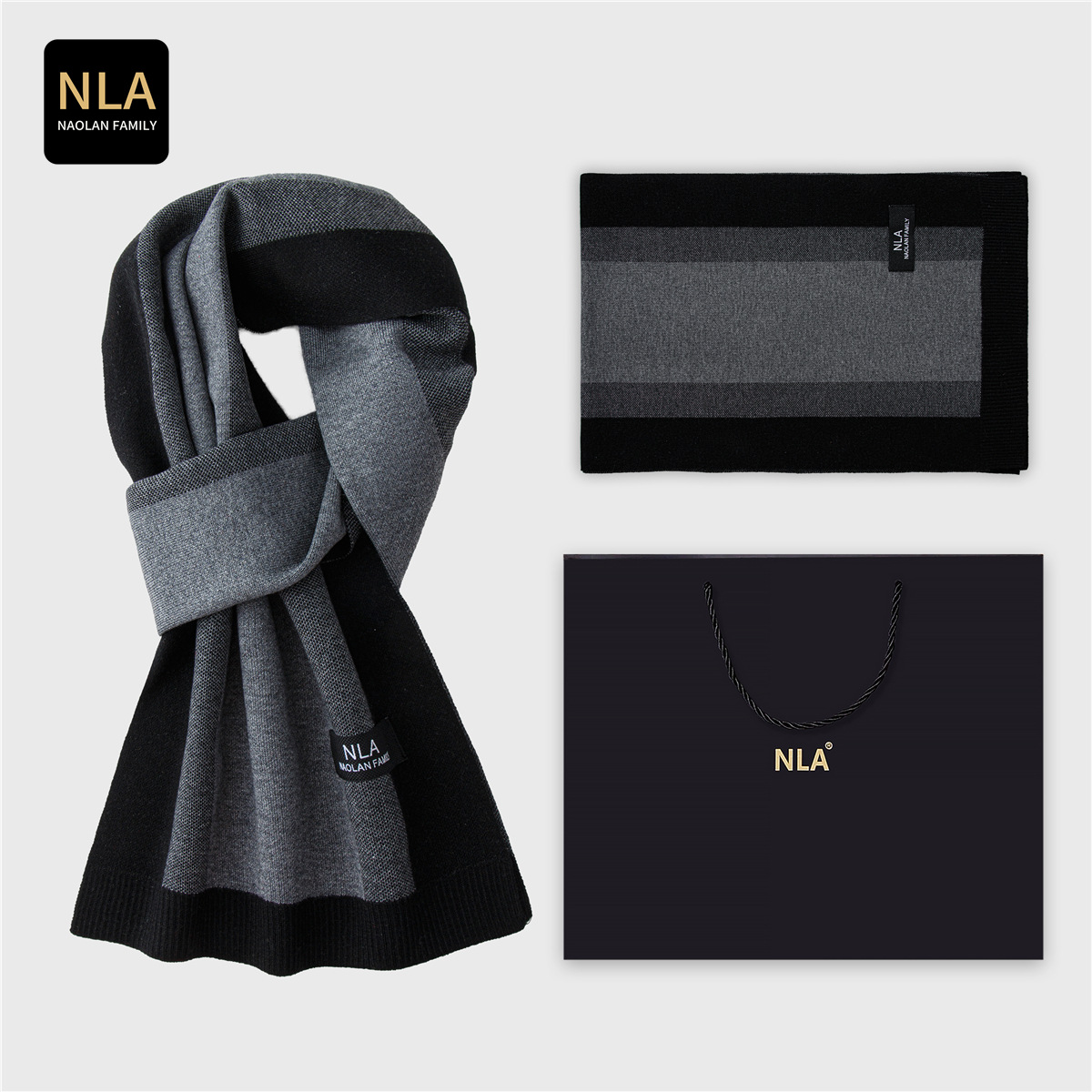 Men Scarf Wool - กล่องของขวัญ ผ้าพันคอไหมพรมถักสำหรับผู้ชาย สไตล์เชิงพาณิชย์ ของขวัญวันเกิดผู้ชาย รุ่นเกาหลี ผ้าพันคอลายสก็อตอเนกประสงค์