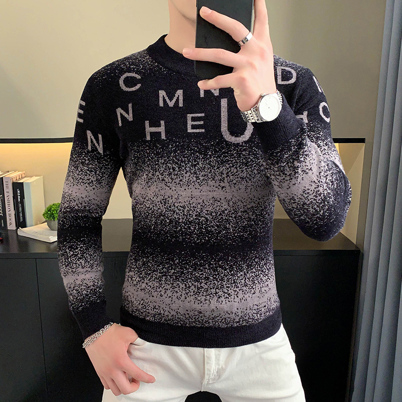 Turtleneck Sweater Men - เสื้อสเวตเตอร์ผ้าแจ็คการ์ดกำมะหยี่ตัวอักษรเกาหลีสำหรับผู้ชายเสื้อแบบสวมหัวอเนกประสงค์สำหรับฤดูใบไม้ร่วงแบบรัดรูปธุรกิจลำลองเสื้อวางบนฐานสังคม