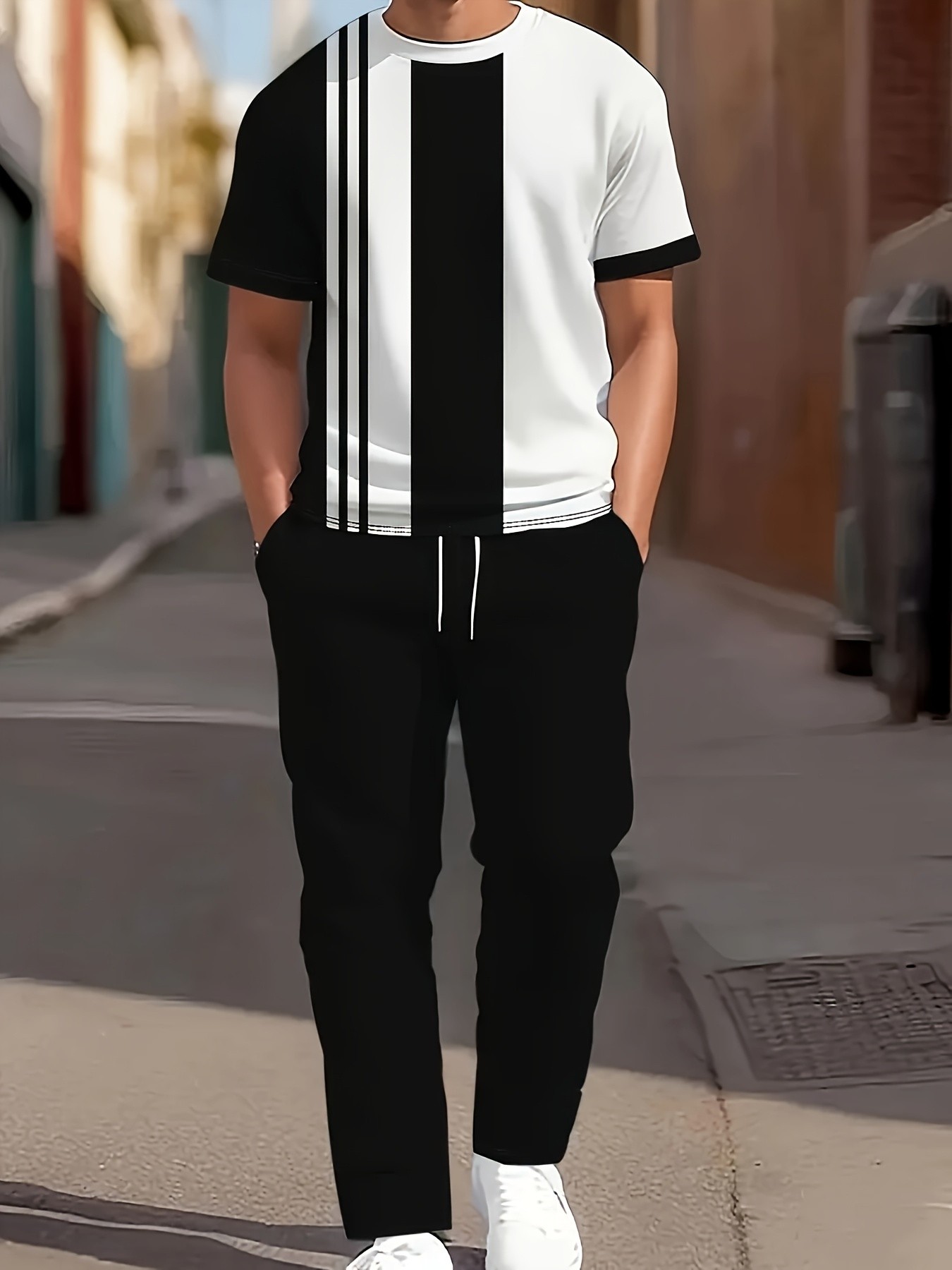 Men'S Fashion For Summer 2026 - ชุดเซ็ตเสื้อแขนสั้นกางเกงขายาวผู้ชายใหม่ประจำฤดูร้อนปี 2026 - แฟชั่นลำลองสไตล์สตรีท สวมใส่สบาย ลายพิมพ์ลายทาง