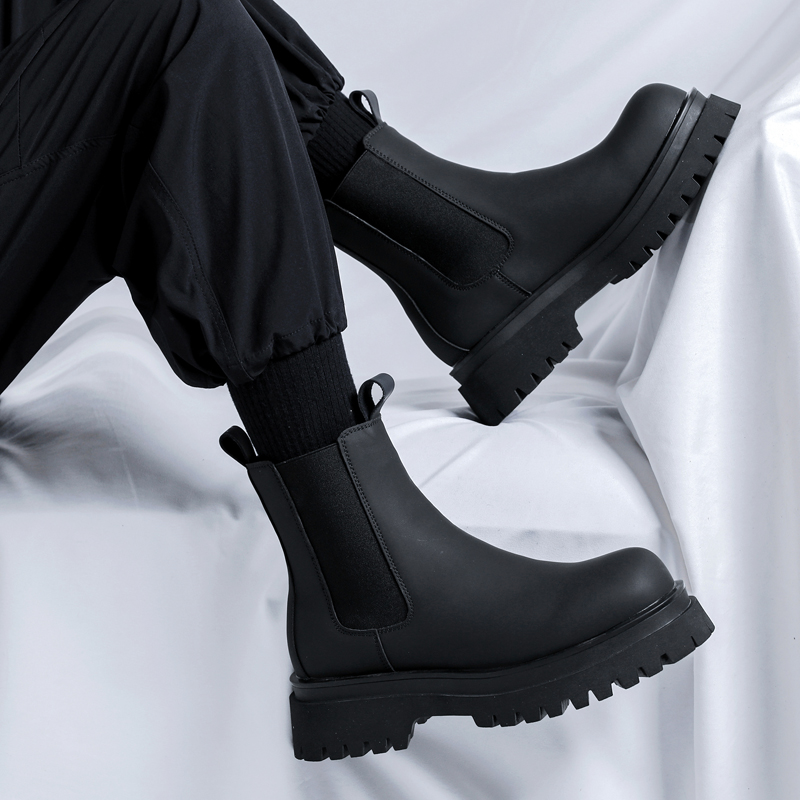 Fashion Men'S Boots - รองเท้าบูทหุ้มข้อสูงสีดำรุ่นปี 2026 สำหรับผู้ชาย ส้นสูง หนังแท้ รองเท้าเชลซีข้อสั้น