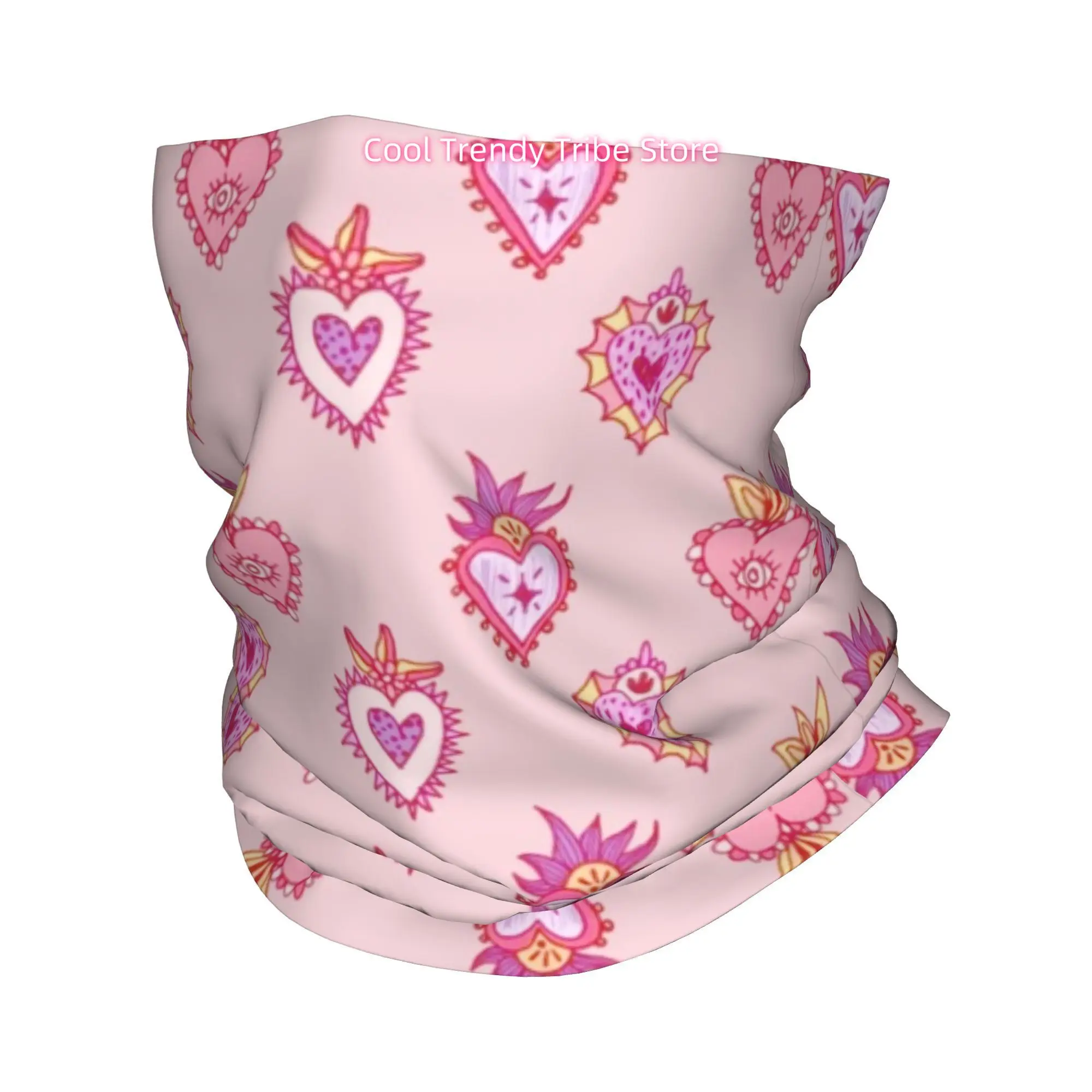 Men'S Fashion Head Scarf - ผ้าพันคอ/ผ้าโพกศีรษะสไตล์พื้นบ้านโรแมนติกสีชมพูลายหัวใจศักดิ์สิทธิ์แบบเม็กซิกันสำหรับผู้หญิง ลายดอกไม้สไตล์โบโฮ ผ้าโพกผมสำหรับฤดูร้อนและชายหาด