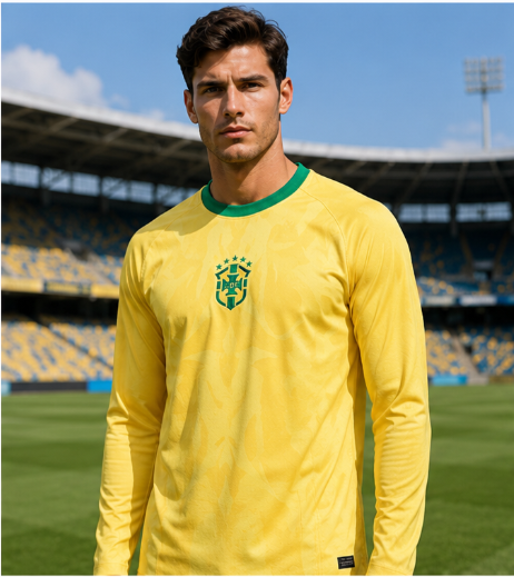 Mens Fashion Ideas - เสื้อฟุตบอลแขนยาวพิมพ์ลาย 3 มิติ รุ่นที่ระลึกบราซิล 2026 แห้งเร็ว