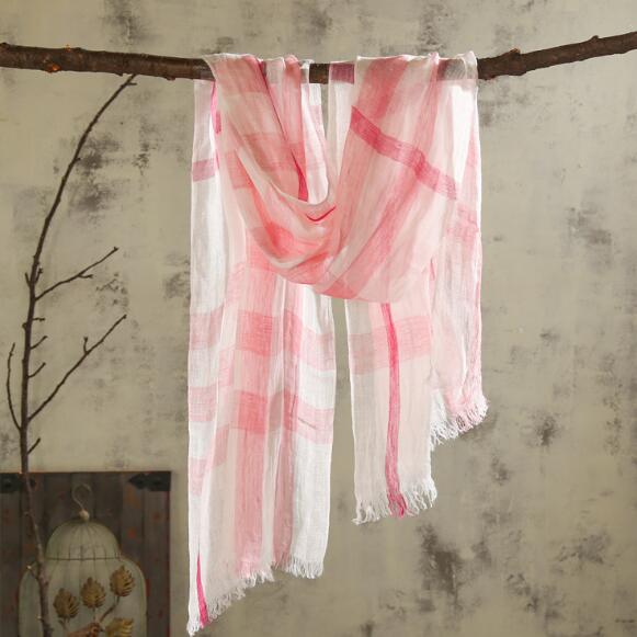 Men'S Fashion Head Scarf - ผ้าลินิน 100% ลายสก๊อต Contrast Tassels ผ้าลินินผู้ชาย/ผู้หญิงผ้าพันคอชาย/หญิงฤดูร้อนผ้าพันคอ