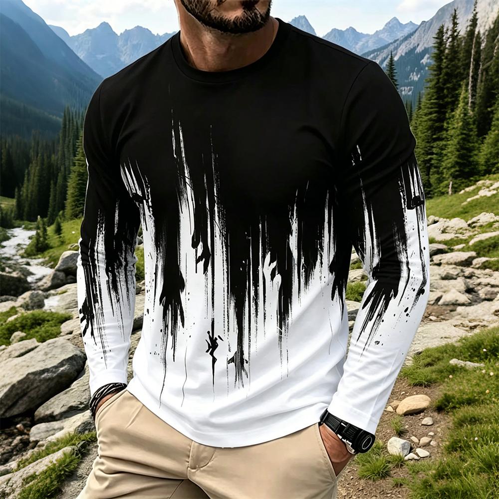 Men'S Fashion T Shirts - เสื้อยืดแขนยาวผู้ชายลายไล่เฉดสีสไตล์สตรีทแวร์ คอกลม แฟชั่นใหม่ ระบายอากาศได้ดี เสื้อพิมพ์ลายสำหรับใส่เป็นเสื้อตัวใน