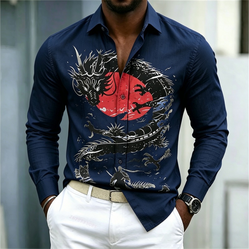 เสื้อเชิ้ตผู้ชายลายมังกรสีขาวด - Mens Fashion Style บทวิจารณ์และราคา