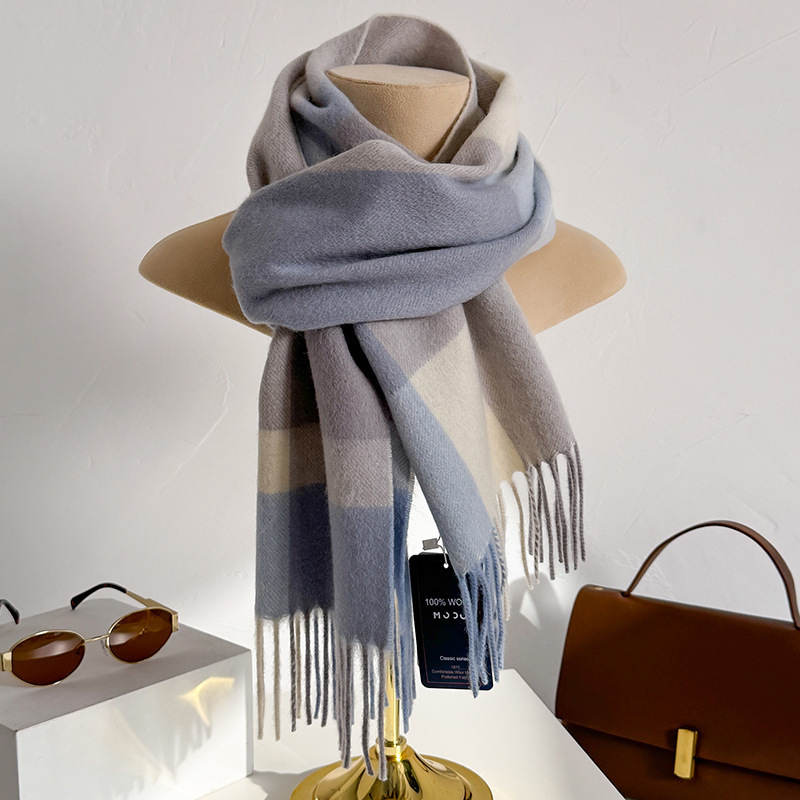 ผ้าพันคอขนสัตว์ 100% ลายตารางส - Men Scarf Wool บทวิจารณ์และราคา