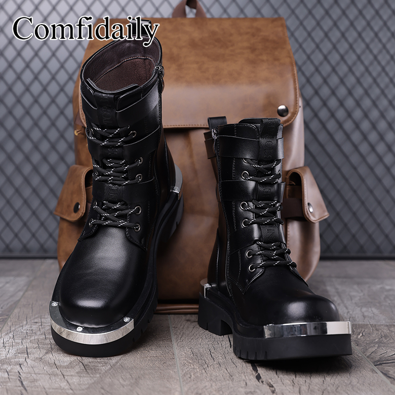รองเท้าบูทหุ้มข้อสูงพื้นหนาขนา - Belt Mens Fashion บทวิจารณ์และราคา