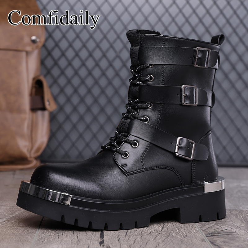 รองเท้าบูทหุ้มข้อสูงพื้นหนาขนา - Belt Mens Fashion บทวิจารณ์และราคา