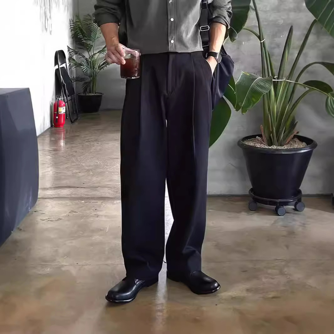 กางเกงสูทขายาวทรงตรงสีเทาเข้ม- - Mens Fashion Dark Grey Pants บทวิจารณ์และราคา
